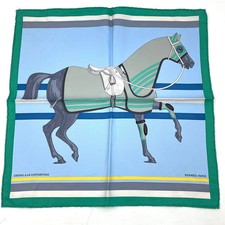 Hermes Silk Scarf Carre 40 Cheval a la Couverture Horse Print Blue 16 in