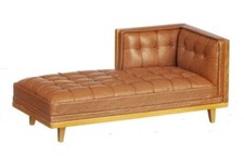Poupées Maison Fauve Cuir Chaise Longue Mi Siècle Sectionnel Meubles JBM Noyer