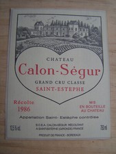 wine label Chateau Calon Segur 1986 original Saint Estèphe wine label