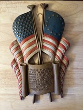 Vtg Sexton USA Double Flag Pledge of Allegiance Patriotic Metal Plaque