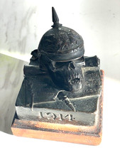 Rare Paperweight Sculpture Featuring Pickelhaube Helmet Skull