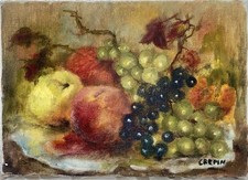 Still life with fruits oil on canvas signed Crépin 27x19.5cm