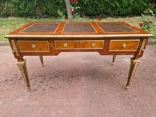 Louis XVI Style Bronze 19th Century Mahogany and Mahogany Veneer Flat Desk