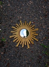 Vintage Mid Century Style Gold Resin Witch Eye Sunburst Sun Mirror