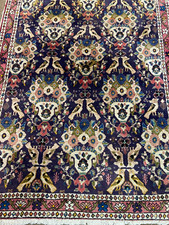 Tapis d'Orient ancien de tribu nomade 1950-1980 oiseaux fond violet