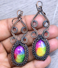 95.0Ct Beau Arc-en-Ciel Solaire Quartz Fil de Cuivre Emballé Boucle Bijoux