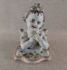 INKER FIGURINE YOUNG CHILD AND HIS DOLL FAIENCE DESVRES FOURMAINTRAUX BROTHERS