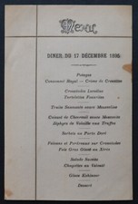 Menu 17 December 1895 pheasant perdition deer trout truffle restaurant card