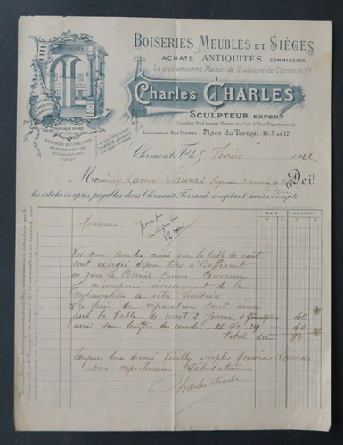 Invoice chaumont 1922 charles - 1922,