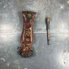 Tuareg Engraved Copper Cigarette Smoker and Colored Leather Case Mid 20th Century