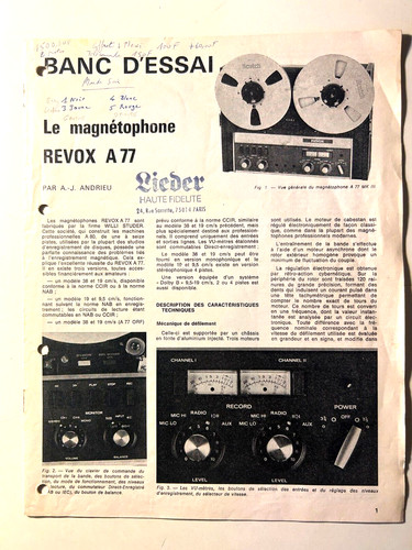 Banc essai revox a77 - banc, d'essai