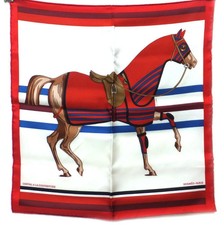 Hermes Carre 40 CHEVAL A LA COUVERTURE With horsewear × Red 100% silk scarf r12_