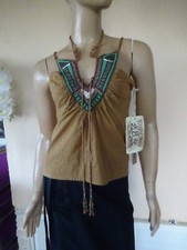 HAUT TOP MARRON  AVEC PERLES  STYLE TRES COLOREE T L 40/42 NEUF