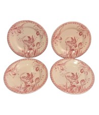 Lot 4 Assiettes Porcelaine Opaque GIEN "Tulipes" Couleur Rose Rare