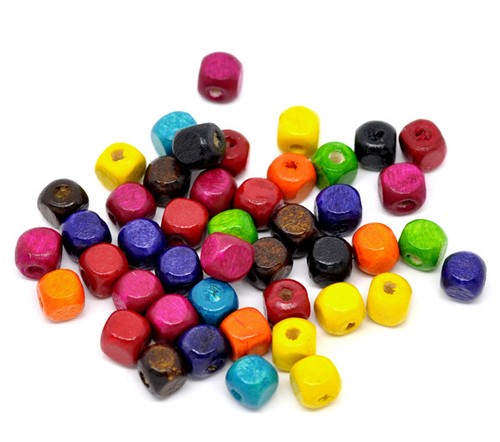Perles cube bois - cube, en