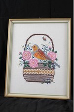 1 X Ancien Broderie Dans Cadre Photo 31,7 x 25,6 x 2cm Cadre Bois Ancienne