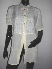 LONG CHEMISIER FEMME 100% VISCOSE JAUNE COQUILLE D'OEUF MOTIF FEUILLES KAKI T:M