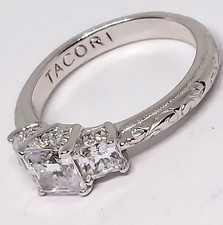 Sterling Silver Square 3 CZ RING Tacori Cubic Zirconia engagement style size 8