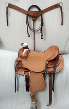 Rough Out A Fork Wade Tree Roping Ranch Natural Leather Horse Tack Saddle 15".