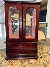 Vintage Mirrored Armoire Style Jewelry Box /Rotating jewelry hanger +2 drawers