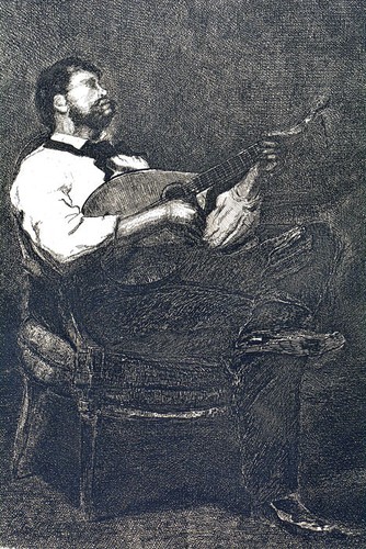 Gravure ancienne guitariste - ancienne, le
