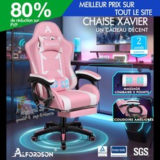 ALFORDSON Chaise Gaming avec Chaise Bureau de Massage Lombaire Rose et Blanc