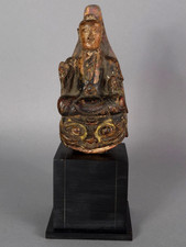 Antique Polychrome Wood Carved Buddha China C507