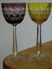 2 ANCIENS BEAUX VERRES A VIN DE COULEUR CRISTAL DOUBLER ROEMER  ht 19 cm