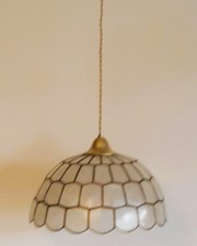 Suspension/ Lustre  style Tiffany en nacre Et Laiton Vintage - Fil doré torsadé