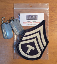 Lot REPRODUCTION insignes grades T/3 & plaques identité / Dog Tag - US Army WW2