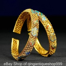 3.2" Old Copper 24K Gold Gold Paintings Dragon Bracelet Phoenix Bracelet