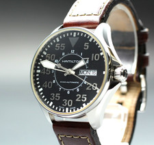 [Near MINT] HAMILTON Khaki Automatic Pilot H644250 38mm Black Dial Men's Watch