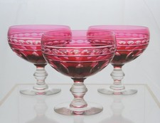 Set of 3 Val St Lambert Cut Crystal Kent York Rose 5 1/2" Large Sherbet Glasses