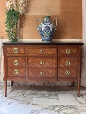 Antique Louis XVI Marquetry Bronze Marble Dresser Storage Drawer