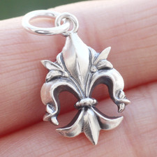 925 Sterling Silver Fleur De Lis Pendant Charm 3D Royal French Heraldic Symbol