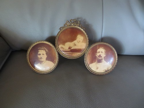 Ancien cadre photo rond triple - cadre,