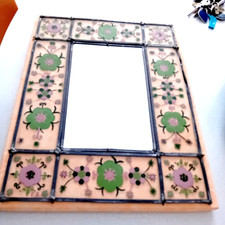 MIROIR VINTAGE cadre verre peinture inversée, sur support bois