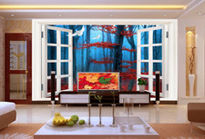 3D érable rouge fenêtre colombe 5 papier peint mur photo famille papier peint peinture murale