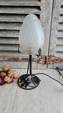 ANCIENNE LAMPE CHAMPIGNON ART DECO PIED EN FER FORGE TULIPE VERRE