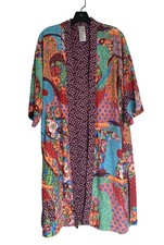 Chico’s Folk Art Drama Kimono Duster S/M Vibrant Colorful Cardigan Bird - NWOT
