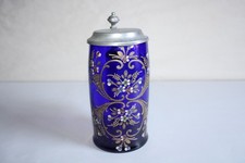 Painted glass mug, flower decor, kidney zinn, height 16 cm