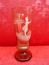 Antique Painted Glass Girl Art Nouveau!