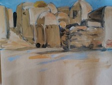 Belle Peinture Post Impressionniste Village Tunisienne  Orientaliste