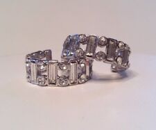 Rare Signed MONET Jewelry Crystal Hoop Earrings Silver Plated Swarovski Crystals