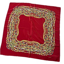 CHANEL Large 34" Scarf Jeweled Chain Bijoux Silk Red Gold Japan 1990s