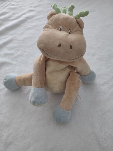 Doudou girafe beige bleu vert