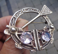Argent Écossais Broche Améthyste Celtique Grand Vintage Lourd Hm 1960