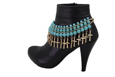 Femme Métal Or Ouest Coffre Chaîne Bracelet Chaussure Croix Breloque Weekend