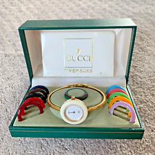 Gucci Change Bezel 12 Colors White/Gold Women's Watch Plating Quartz Box WORKING