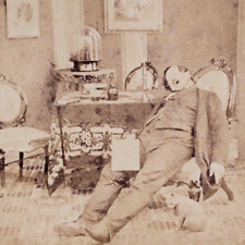 Man Sleeping Bible Study Cat Stereoview c1865 Studying Church Antique Art B790